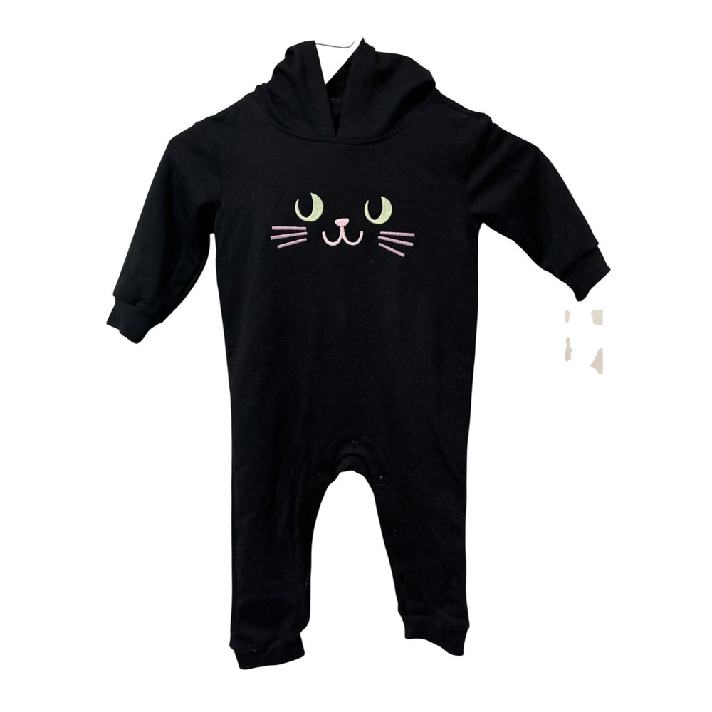 Cat & Jack Baby Hooded Romper Black Cat Embroidered 12M New with Tags 3D Ears‎